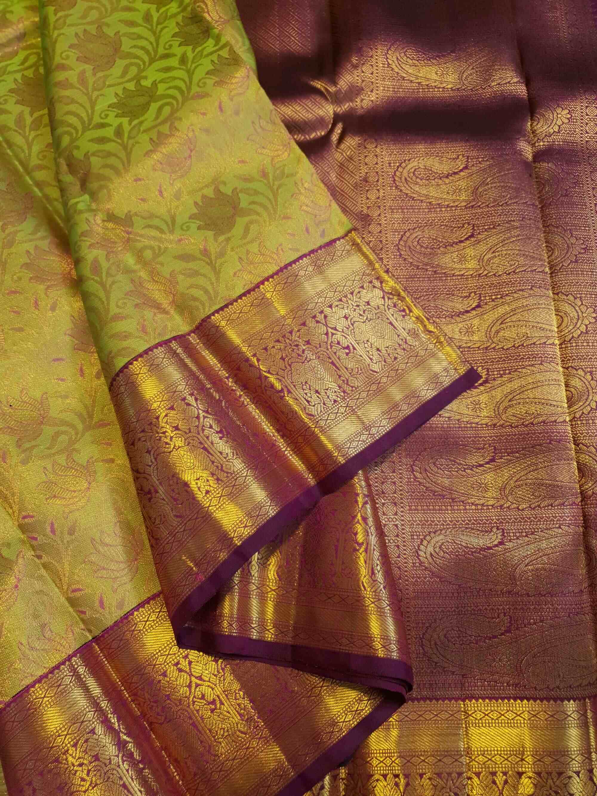 Lemon Green Kanchipuram Handloom 2G Gold Pattu Silk Saree